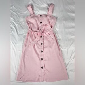 Ann Taylor Button Linen Blend Sheath Dress in baby pink